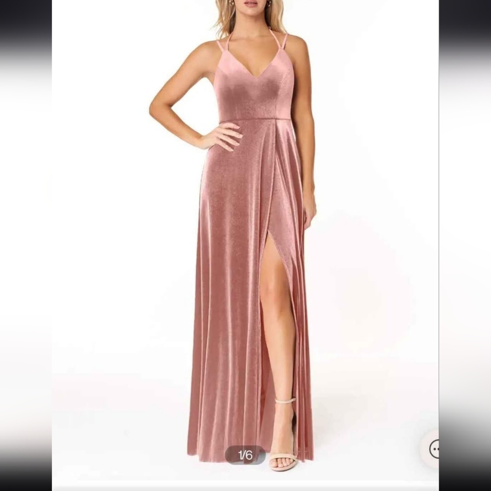 Azazie Blush Velvet Maxi Dress